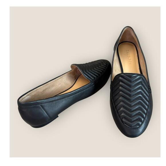 Talbots Shoes - Talbots Leather Loafer Flat Casual Shoes Women 8M Black Chevron Quilted Slip On